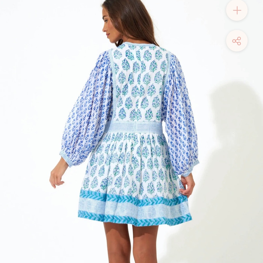 OLIPHANT TIE FRONT BALLOON SLEEVE- VERDE BLUE